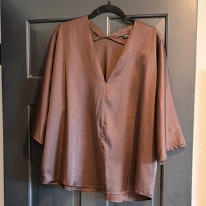 Banana Republic Brown Satin V-Neck Blouse